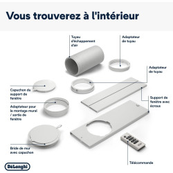 De'Longhi Pinguino PAC EX93 Climatiseur mobile, avec tuyau d'échappement, 60 dB(A), technologie Whisper - Très silencieux, pour 