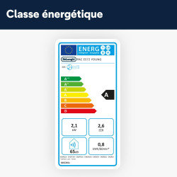 De'Longhi Pinguino Compact ES72 YOUNG, Modèle 2022, Climatiseur Mobile Silencieux, 8.300 BTU/h, 2,1 kW, 60m3, Gaz R290, Fonction