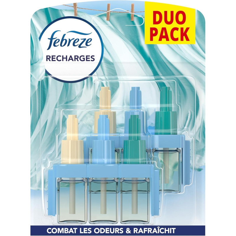 Febreze Recharges pour Diffuseur Électrique, Parfum Linge Frais, 2 recharges de 20ml, 3 Parfums en Alternance, Combat les Odeurs