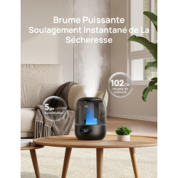 Dreo 3L Humidificateur Bébé Silencieux 26dB avec Capteur d’Humidité, Brume Fraîche Ultrasonique, Buse 360°, 30H Autonomie, Diffu