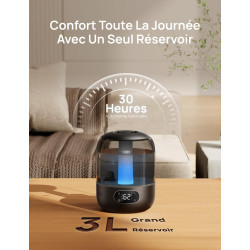 Dreo 3L Humidificateur Bébé Silencieux 26dB avec Capteur d’Humidité, Brume Fraîche Ultrasonique, Buse 360°, 30H Autonomie, Diffu