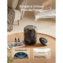 Dreo 3L Humidificateur Bébé Silencieux 26dB avec Capteur d’Humidité, Brume Fraîche Ultrasonique, Buse 360°, 30H Autonomie, Diffu