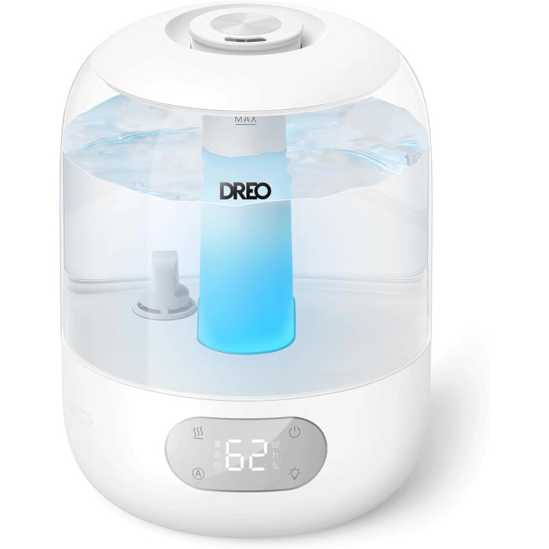 Dreo 3L Humidificateur Bébé Silencieux 26dB avec Capteur d’Humidité, Brume Fraîche Ultrasonique, Buse 360°, 30H Autonomie, Diffu