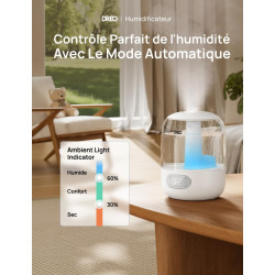 Dreo 3L Humidificateur Bébé Silencieux 26dB avec Capteur d’Humidité, Brume Fraîche Ultrasonique, Buse 360°, 30H Autonomie, Diffu