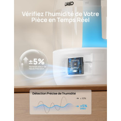 Dreo 3L Humidificateur Bébé Silencieux 26dB avec Capteur d’Humidité, Brume Fraîche Ultrasonique, Buse 360°, 30H Autonomie, Diffu