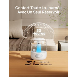 Dreo 3L Humidificateur Bébé Silencieux 26dB avec Capteur d’Humidité, Brume Fraîche Ultrasonique, Buse 360°, 30H Autonomie, Diffu