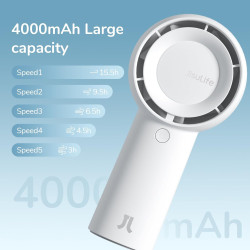 JISULIFE Mini Ventilateur Turbo Portable [16H Max] Personnel Rechargeable USB 4000mAh, Petit Ventilateur de Poche à Piles avec 5