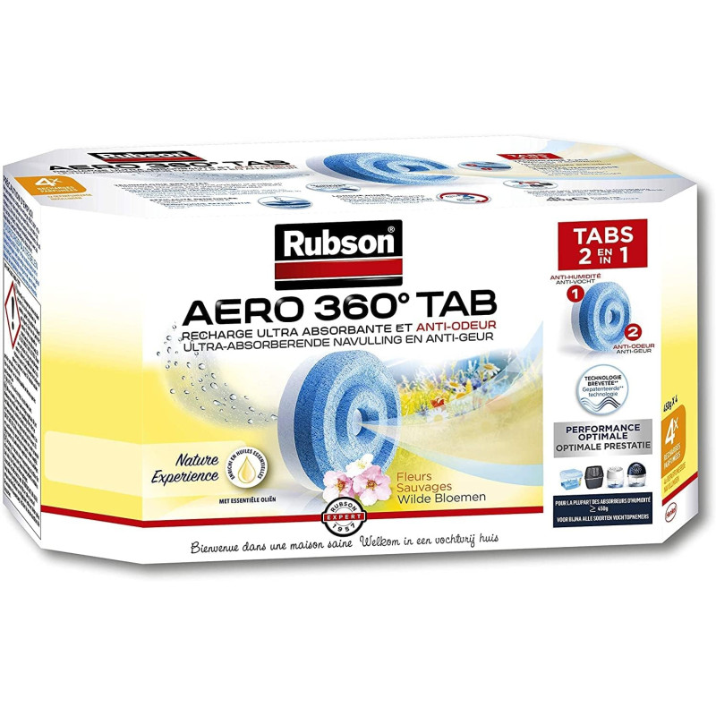 Rubson – AERO 360° Recharges en tabs parfum lavande relaxante, recharges pour absorbeur d'humidité, ultra absorbantes et anti od