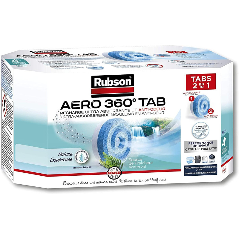 Rubson – AERO 360° Recharges en tabs parfum lavande relaxante, recharges pour absorbeur d'humidité, ultra absorbantes et anti od