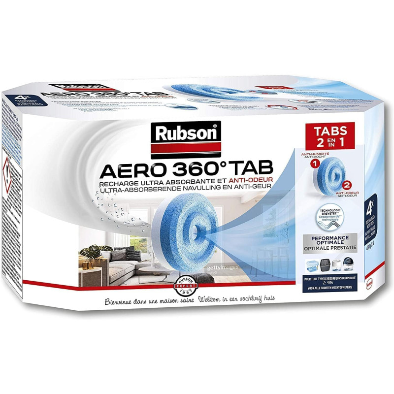 Rubson AERO 360° Recharges en tabs neutres pour absorbeur d'humidité, recharges pour déshumidificateurs AERO 360° ultra absorban