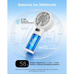 Ventilateur Portable à Main - 3000mAh Mini Ventilateur de Table USB,1-120 Vitesses,Jusqu'à 7h,Petit Ventilateurs Rechargeable,Éc