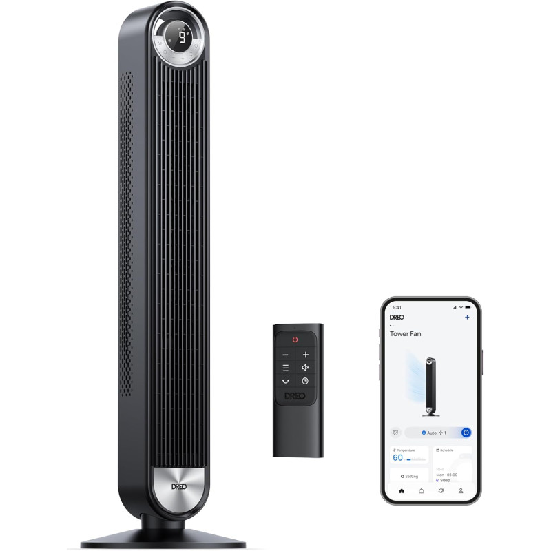 DREO Cruiser Pro 106 cm Smart Turm Fan, WiFi Alexa Fan, ventilateur oscillant à 90°, 9 niveaux de vitesse, minuterie de 12 heure