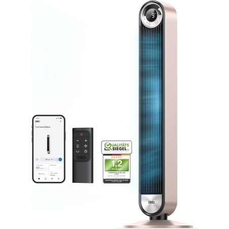 DREO 25 dB Ventilateur de tour silencieux Smart, 106cm de hauteur 4 modes 9-vitesse Max 7,9m/s 12H Timer Ventilateur oscillant à