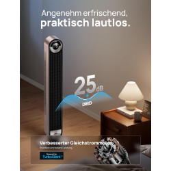 DREO 25 dB Ventilateur de tour silencieux Smart, 106cm de hauteur 4 modes 9-vitesse Max 7,9m/s 12H Timer Ventilateur oscillant à