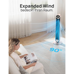 DREO 25 dB Ventilateur de tour silencieux Smart, 106cm de hauteur 4 modes 9-vitesse Max 7,9m/s 12H Timer Ventilateur oscillant à