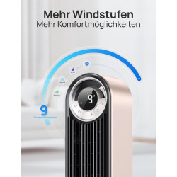 DREO 25 dB Ventilateur de tour silencieux Smart, 106cm de hauteur 4 modes 9-vitesse Max 7,9m/s 12H Timer Ventilateur oscillant à
