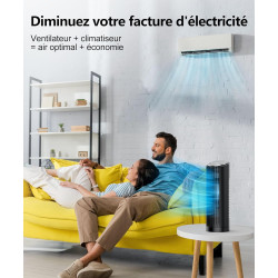 PNTCK Ventilateur colonne de Tour avec Télécommande, 33 cm Ventilateur ultra silencieux(24 dB) - 4 Modes & 4 Vitesses, Oscillati