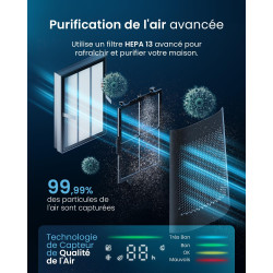 Modèle tour sans lame Pro Breeze OmniAir – Silencieux avec télécommande, filtre HEPA, écran LED, 10 niveaux – Purificateur d'air