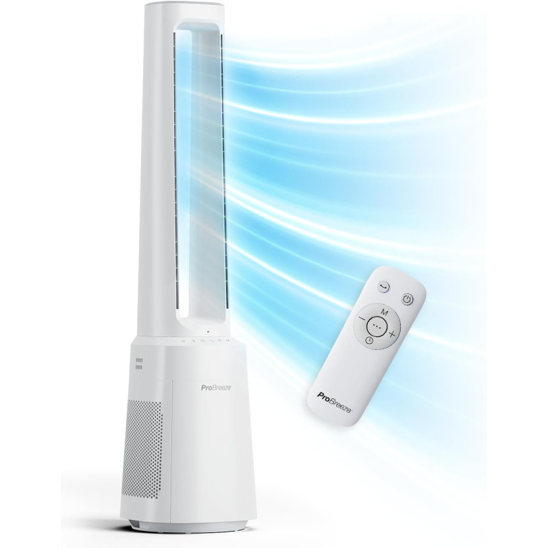 Pro Breeze OmniAir Ventilateur Colonne Purificateur d'Air, Ventilateur Sans Pale 105cm Silencieux, Tour avec Filtre HEPA, Téléco