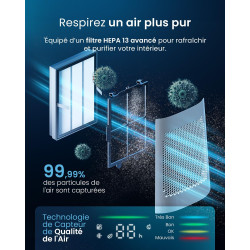 Pro Breeze OmniAir Ventilateur Colonne Purificateur d'Air, Ventilateur Sans Pale 105cm Silencieux, Tour avec Filtre HEPA, Wi-Fi,