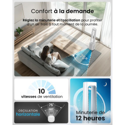 Pro Breeze OmniAir Ventilateur Colonne Purificateur d'Air, Ventilateur Sans Pale 105cm Silencieux, Tour avec Filtre HEPA, Wi-Fi,