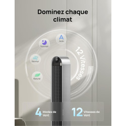 DREO 25dB Pilot Max Smart WiFi Ventilateur colonne avec Commande Vocale, Fonctionne avec Alexa, Contrôle APP, Ventilateur silenc