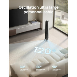 DREO 25dB Pilot Max Smart WiFi Ventilateur colonne avec Commande Vocale, Fonctionne avec Alexa, Contrôle APP, Ventilateur silenc