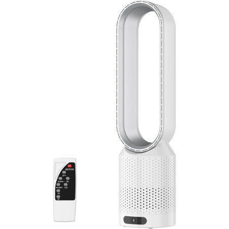 Ventilateur tour 2 en 1 sans rotor avec télécommande, très silencieux et purificateur d'air avec HEPA, 8 vitesses, oscillation à