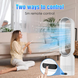 Ventilateur tour 2 en 1 sans rotor avec télécommande, très silencieux et purificateur d'air avec HEPA, 8 vitesses, oscillation à