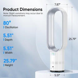 Ventilateur sans rotor avec télécommande, ventilateur tour 2 en 1, très silencieux et purificateur d'air avec HEPA, 8 vitesses, 