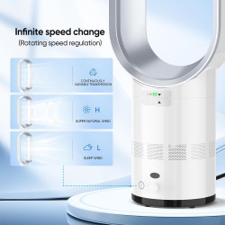 Ventilateur sans rotor avec télécommande, ventilateur tour 2 en 1, très silencieux et purificateur d'air avec HEPA, 8 vitesses, 