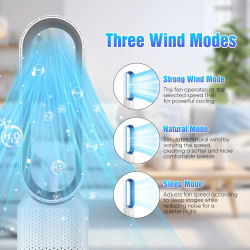 Ventilateur tour 2 en 1 sans rotor avec télécommande, très silencieux et purificateur d'air avec HEPA, 8 vitesses, oscillation à