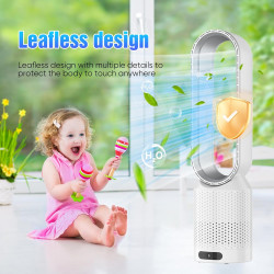 Ventilateur tour 2 en 1 sans rotor avec télécommande, très silencieux et purificateur d'air avec HEPA, 8 vitesses, oscillation à