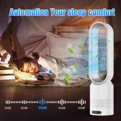 Ventilateur tour 2 en 1 sans rotor avec télécommande, très silencieux et purificateur d'air avec HEPA, 8 vitesses, oscillation à