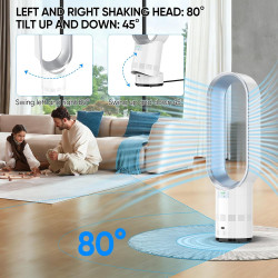 Ventilateur sans rotor avec télécommande, ventilateur tour 2 en 1, très silencieux et purificateur d'air avec HEPA, 8 vitesses, 