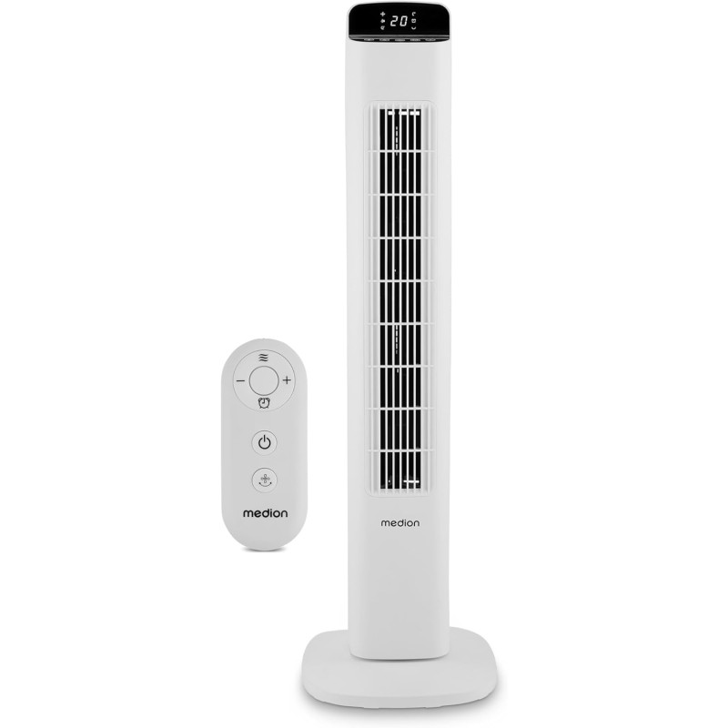 MEDION P15 TF Ventilateur Colonne avec Télécommande (5 Vitesses, Mode Nuit Silencieux, 45 W Puissance, Oscillation Horizontale A