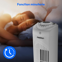MEDION E11 TF Ventilateur colonne avec télécommande (3 vitesses, mode sommeil silencieux, 45 W, oscillation horizontale 60°, min