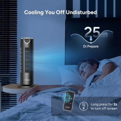 DR.PREPARE Ventilateur Tour, Ventilateurs de Table avec Télécommande, Ventilateur Silencieux 25 dB, 7m/s, 8 Vitesses, Minuterie 