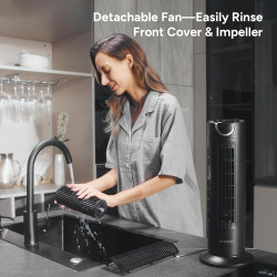 DR.PREPARE Ventilateur Tour, Ventilateurs de Table avec Télécommande, Ventilateur Silencieux 25 dB, 7m/s, 8 Vitesses, Minuterie 