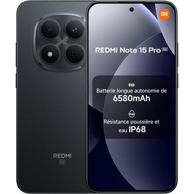 Xiaomi rougemi note 15 pro 5g, smartphone 8+256 go, batterie massive de 6580 mah, ip66/ip68, nouvel appareil photo 200 mp, écran