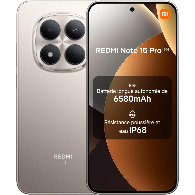 Xiaomi rougemi note 15 pro 5g, smartphone 12+512 go, batterie massive de 6580 mah, ip66/ip68, nouvel appareil photo 200 mp, écra