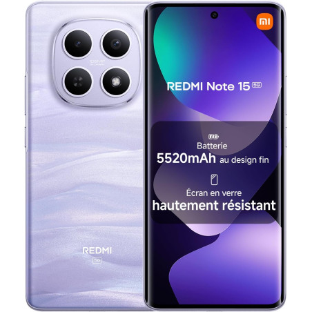 Xiaomi rougemi note 15 5g, smartphone 8+256go, design ultra fin, résistance à l'eau ip65, appareil photo ultra-net 108 mpx, écra