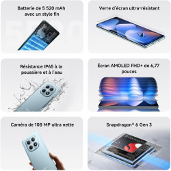 Xiaomi rougemi note 15 5g, smartphone 8+256go, design ultra fin, résistance à l'eau ip65, appareil photo ultra-net 108 mpx, écra