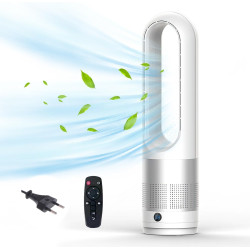 Ventilateur tour sans rotor avec purificateur d'air, 45,7 cm, silencieux, avec télécommande, 8 vitesses, oscillation à 80°, minu