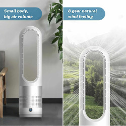 Ventilateur tour sans rotor avec purificateur d'air, 45,7 cm, silencieux, avec télécommande, 8 vitesses, oscillation à 80°, minu