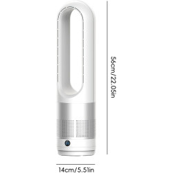 Ventilateur tour sans rotor avec purificateur d'air, 45,7 cm, silencieux, avec télécommande, 8 vitesses, oscillation à 80°, minu