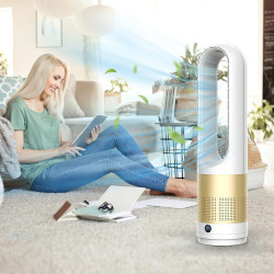 Ventilateur tour sans rotor avec purificateur d'air, 45,7 cm, silencieux, avec télécommande, 8 vitesses, oscillation à 80°, minu