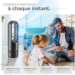 tectake® Ventilateur Colonne Ventilateur Silencieux & Oscillant 80°, 8 Vitesses Minuterie avec Télécommande Ecran LED Ventilateu