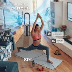 tectake® Ventilateur Colonne Ventilateur Silencieux & Oscillant 80°, 8 Vitesses Minuterie avec Télécommande Ecran LED Ventilateu