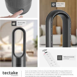tectake® Ventilateur Colonne Ventilateur Silencieux & Oscillant 80°, 8 Vitesses Minuterie avec Télécommande Ecran LED Ventilateu